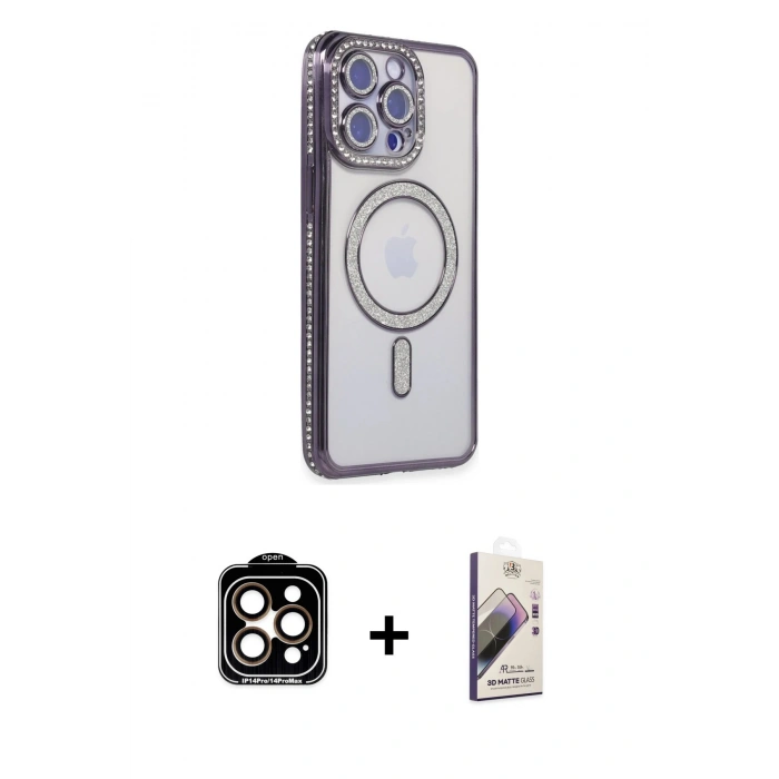 MARSİLYAN™- iPhone 15 Pro Max Kılıf Zirve Doku Prime - Siyah Bilvis 3D Mat Cam Ekran Koruyucu + PVD Metal Kamera Lens - TU