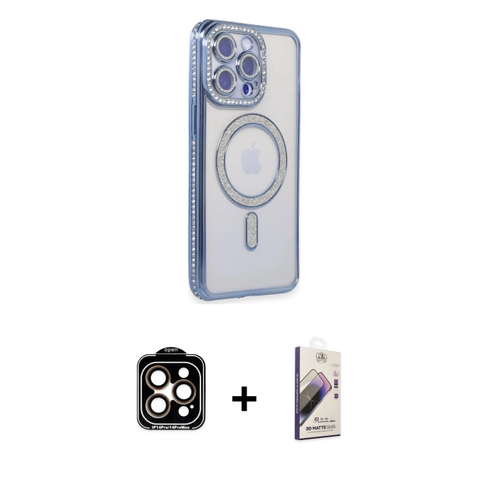 MARSİLYAN™- iPhone 15 Pro Max Kılıf Zirve Doku Prime - Siyah Bilvis 3D Mat Cam Ekran Koruyucu + PVD Metal Kamera Lens - TU