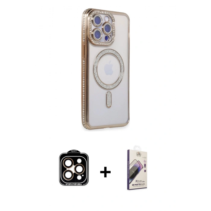 MARSİLYAN™- iPhone 15 Pro Max Kılıf Zirve Doku Prime - Siyah Bilvis 3D Mat Cam Ekran Koruyucu + PVD Metal Kamera Lens - TU