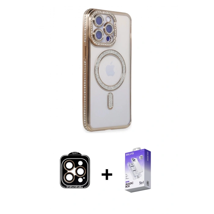 MARSİLYAN™- iPhone 15 Pro Max Kılıf Zirve Doku Prime - Siyah Bilvis 5in1 3D Magic Cam Ekran Koruyucu + PVD Metal Kamera Lens - TU