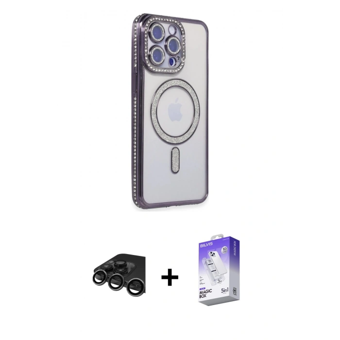 MARSİLYAN™- iPhone 15 Pro Max Kılıf Zirve Doku Prime - Siyah Bilvis 5in1 3D Magic Cam Ekran Koruyucu + Raze Metal Kamera Lens - TMGI