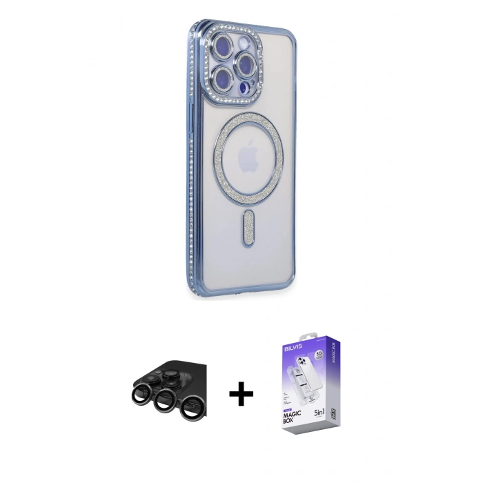 MARSİLYAN™- iPhone 15 Pro Max Kılıf Zirve Doku Prime - Siyah Bilvis 5in1 3D Magic Cam Ekran Koruyucu + Raze Metal Kamera Lens - TMGI