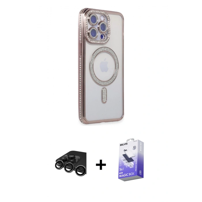 MARSİLYAN™- iPhone 15 Pro Max Kılıf Zirve Doku Prime - Siyah Bilvis 5in1 5D Magic Hayalet Cam Ekran Koruyucu + Raze Metal Kamera Lens - TMGI