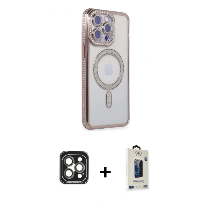 MARSİLYAN™- iPhone 15 Pro Max Kılıf Zirve Doku Prime - Siyah Bilvis Hayalet Cam Ekran Koruyucu + PVD Metal Kamera Lens - GI
