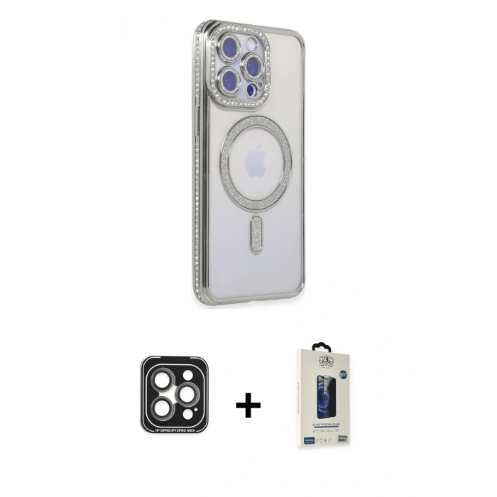 MARSİLYAN™- iPhone 15 Pro Max Kılıf Zirve Doku Prime - Siyah Bilvis Hayalet Cam Ekran Koruyucu + PVD Metal Kamera Lens - GI
