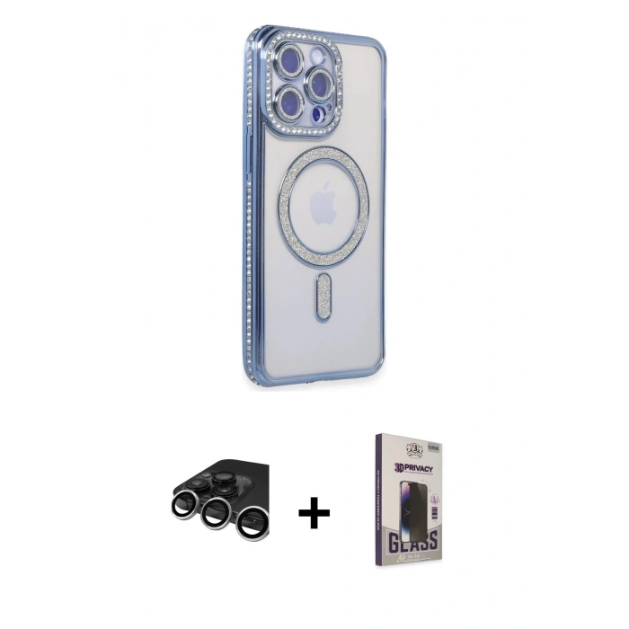 MARSİLYAN™- iPhone 15 Pro Max Kılıf Zirve Doku Prime - Siyah Bilvis Hayalet Cam Ekran Koruyucu + Raze Metal Kamera Lens - GS