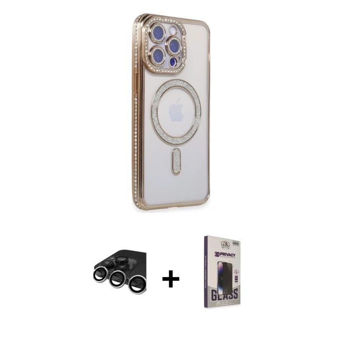 MARSİLYAN™- iPhone 15 Pro Max Kılıf Zirve Doku Prime - Siyah Bilvis Hayalet Cam Ekran Koruyucu + Raze Metal Kamera Lens - GS