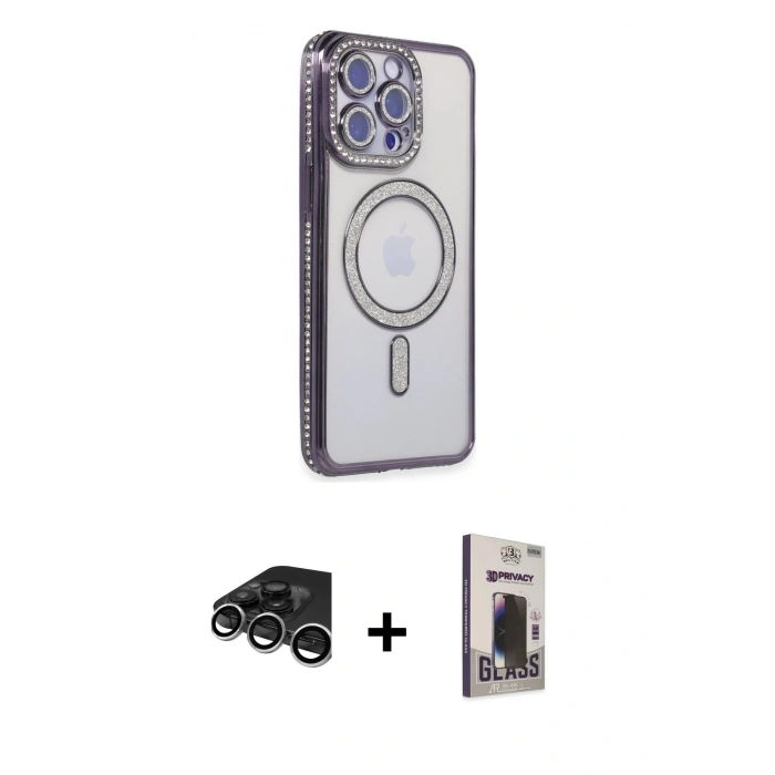 MARSİLYAN™- iPhone 15 Pro Max Kılıf Zirve Doku Prime - Siyah Bilvis Hayalet Cam Ekran Koruyucu + Raze Metal Kamera Lens - GS
