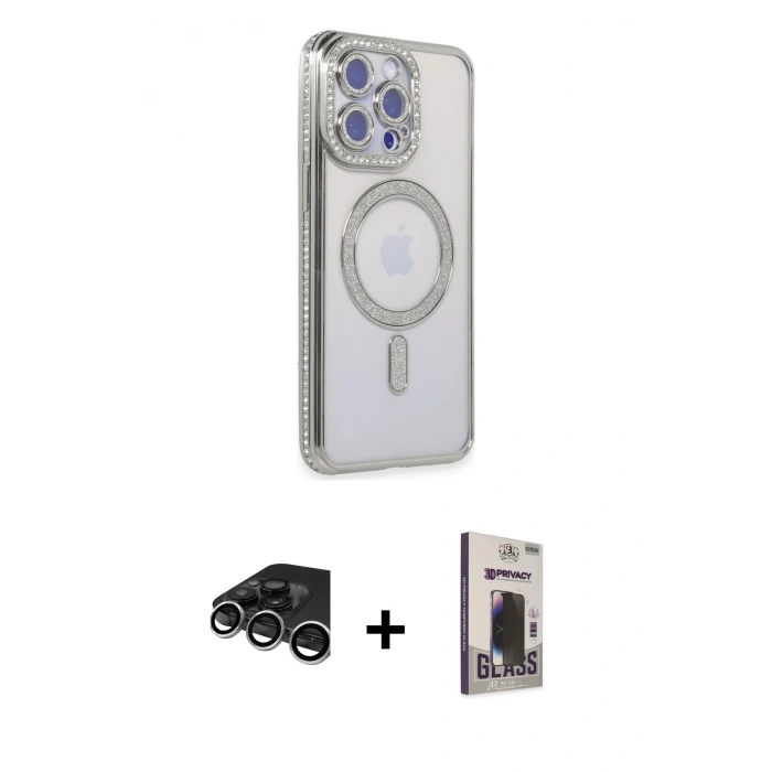 MARSİLYAN™- iPhone 15 Pro Max Kılıf Zirve Doku Prime - Siyah Bilvis Hayalet Cam Ekran Koruyucu + Raze Metal Kamera Lens - GS