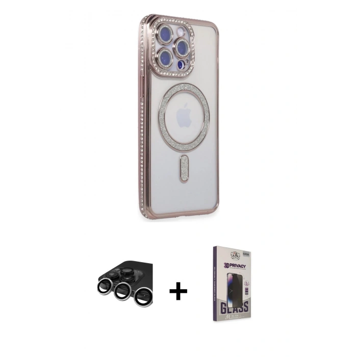 MARSİLYAN™- iPhone 15 Pro Max Kılıf Zirve Doku Prime - Siyah Bilvis Hayalet Cam Ekran Koruyucu + Raze Metal Kamera Lens - GS