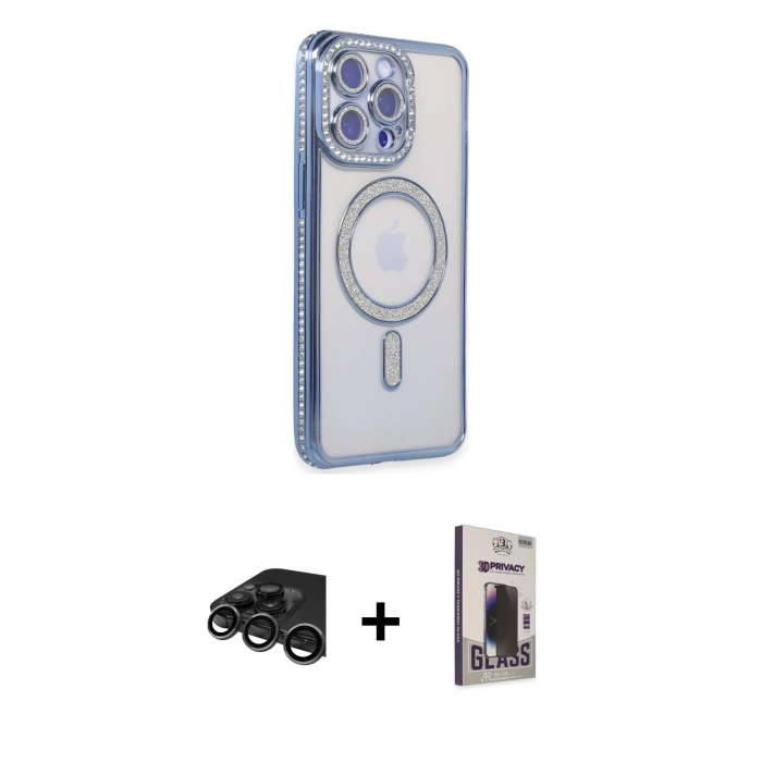 MARSİLYAN™- iPhone 15 Pro Max Kılıf Zirve Doku Prime - Siyah Bilvis Hayalet Cam Ekran Koruyucu + Raze Metal Kamera Lens - TMGI