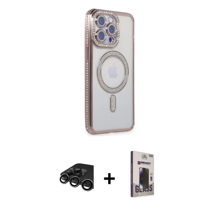 MARSİLYAN™- iPhone 15 Pro Max Kılıf Zirve Doku Prime - Siyah Bilvis Hayalet Cam Ekran Koruyucu + Raze Metal Kamera Lens - TMGI
