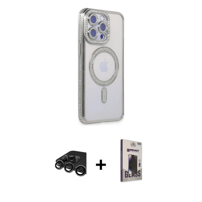 MARSİLYAN™- iPhone 15 Pro Max Kılıf Zirve Doku Prime - Siyah Bilvis Hayalet Cam Ekran Koruyucu + Raze Metal Kamera Lens - TMGI