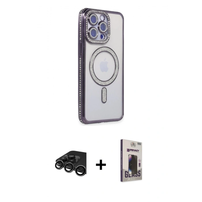 MARSİLYAN™- iPhone 15 Pro Max Kılıf Zirve Doku Prime - Siyah Bilvis Hayalet Cam Ekran Koruyucu + Raze Metal Kamera Lens - TMGI