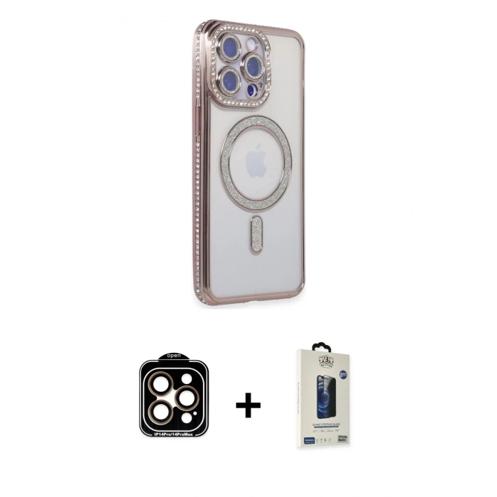 MARSİLYAN™- iPhone 15 Pro Max Kılıf Zirve Doku Prime - Siyah Bilvis Hayalet Cam Ekran Koruyucu + PVD Metal Kamera Lens - TU