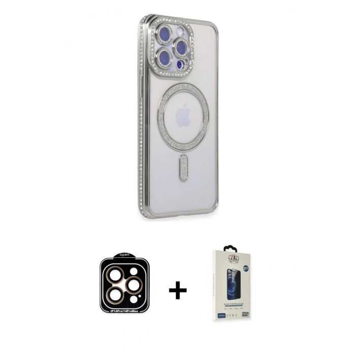MARSİLYAN™- iPhone 15 Pro Max Kılıf Zirve Doku Prime - Siyah Bilvis Hayalet Cam Ekran Koruyucu + PVD Metal Kamera Lens - TU