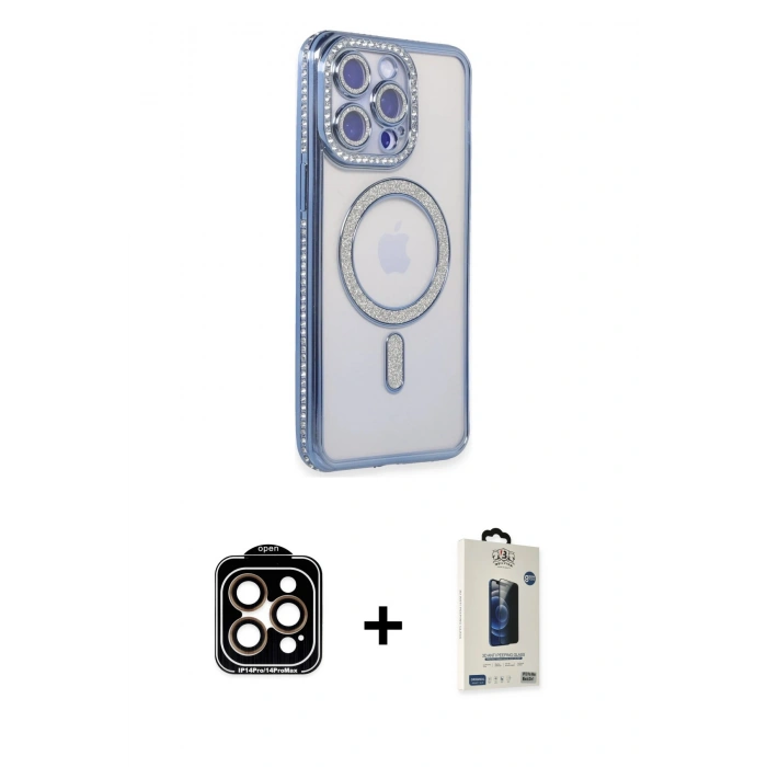 MARSİLYAN™- iPhone 15 Pro Max Kılıf Zirve Doku Prime - Siyah Bilvis Hayalet Cam Ekran Koruyucu + PVD Metal Kamera Lens - TU