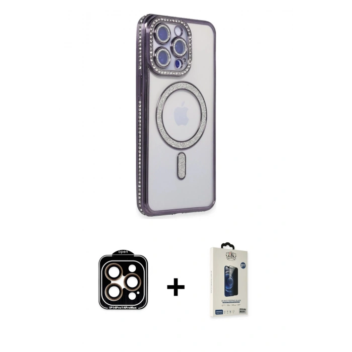MARSİLYAN™- iPhone 15 Pro Max Kılıf Zirve Doku Prime - Siyah Bilvis Hayalet Cam Ekran Koruyucu + PVD Metal Kamera Lens - TU