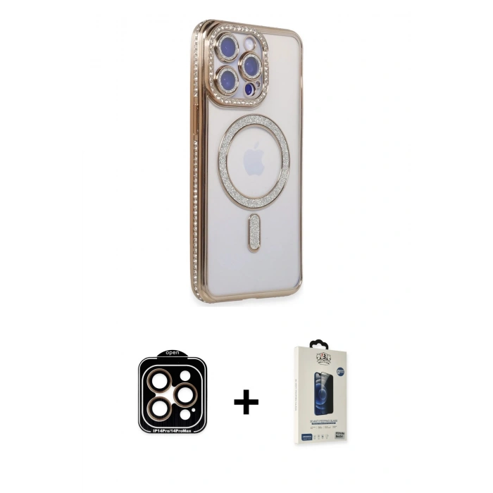 MARSİLYAN™- iPhone 15 Pro Max Kılıf Zirve Doku Prime - Siyah Bilvis Hayalet Cam Ekran Koruyucu + PVD Metal Kamera Lens - TU