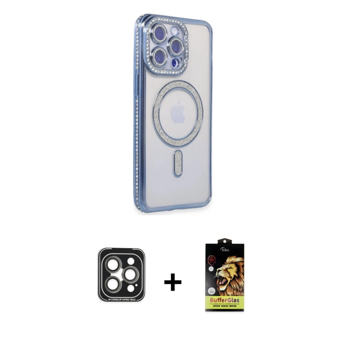 MARSİLYAN™- iPhone 15 Pro Max Kılıf Zirve Doku Prime - Siyah Buffer Cam Ekran Koruyucu + PVD Metal Kamera Lens - GI