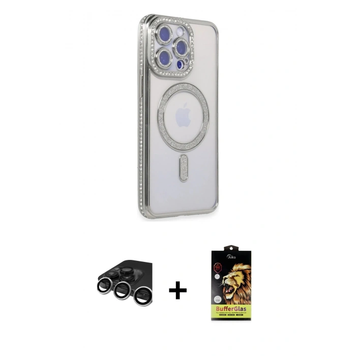 MARSİLYAN™- iPhone 15 Pro Max Kılıf Zirve Doku Prime - Siyah Buffer Cam Ekran Koruyucu + Raze Metal Kamera Lens - GS