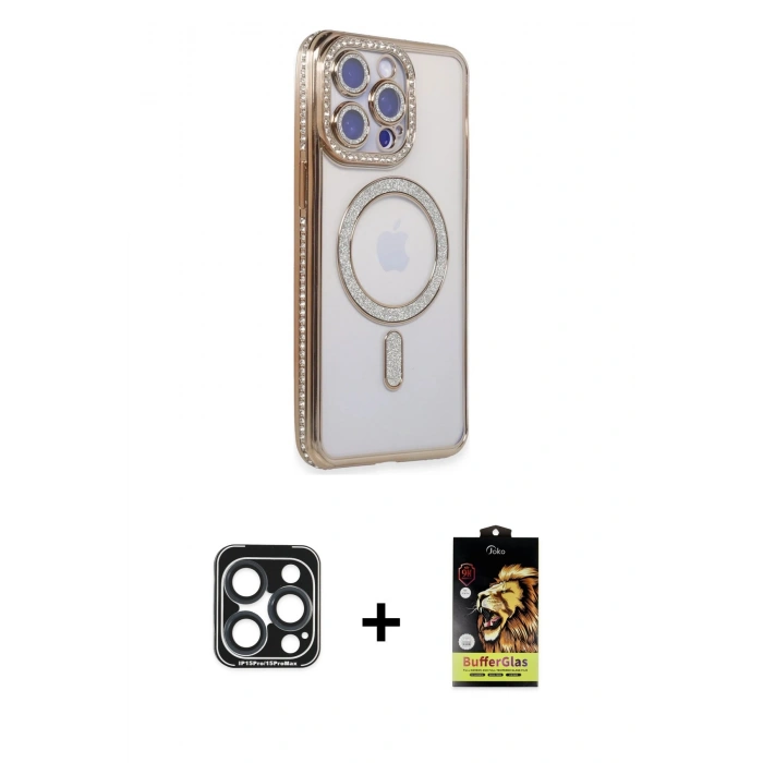 MARSİLYAN™- iPhone 15 Pro Max Kılıf Zirve Doku Prime - Siyah Buffer Cam Ekran Koruyucu + PVD Metal Kamera Lens - LT