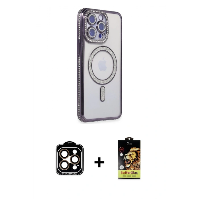 MARSİLYAN™- iPhone 15 Pro Max Kılıf Zirve Doku Prime - Siyah Buffer Cam Ekran Koruyucu + PVD Metal Kamera Lens - TU