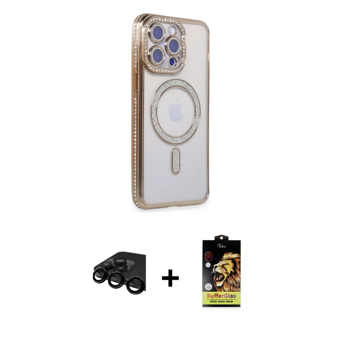 MARSİLYAN™- iPhone 15 Pro Max Kılıf Zirve Doku Prime - Siyah Buffer Cam Ekran Koruyucu + Raze Metal Kamera Lens - SH