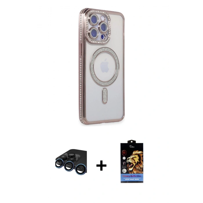 MARSİLYAN™- iPhone 15 Pro Max Kılıf Zirve Doku Prime - Siyah Buffer Hayalet Cam Ekran Koruyucu + Lacivert Raze Metal Kamera Lens