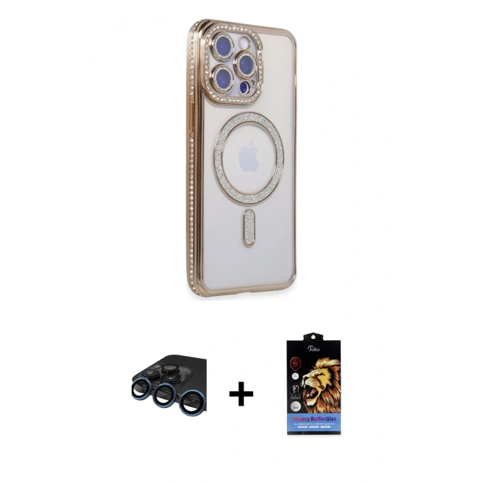 MARSİLYAN™- iPhone 15 Pro Max Kılıf Zirve Doku Prime - Siyah Buffer Hayalet Cam Ekran Koruyucu + Lacivert Raze Metal Kamera Lens