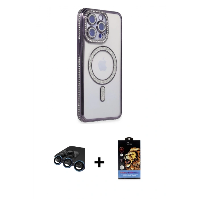 MARSİLYAN™- iPhone 15 Pro Max Kılıf Zirve Doku Prime - Siyah Buffer Hayalet Cam Ekran Koruyucu + Lacivert Raze Metal Kamera Lens
