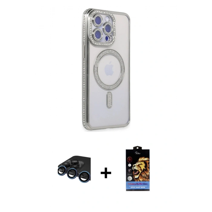 MARSİLYAN™- iPhone 15 Pro Max Kılıf Zirve Doku Prime - Siyah Buffer Hayalet Cam Ekran Koruyucu + Lacivert Raze Metal Kamera Lens