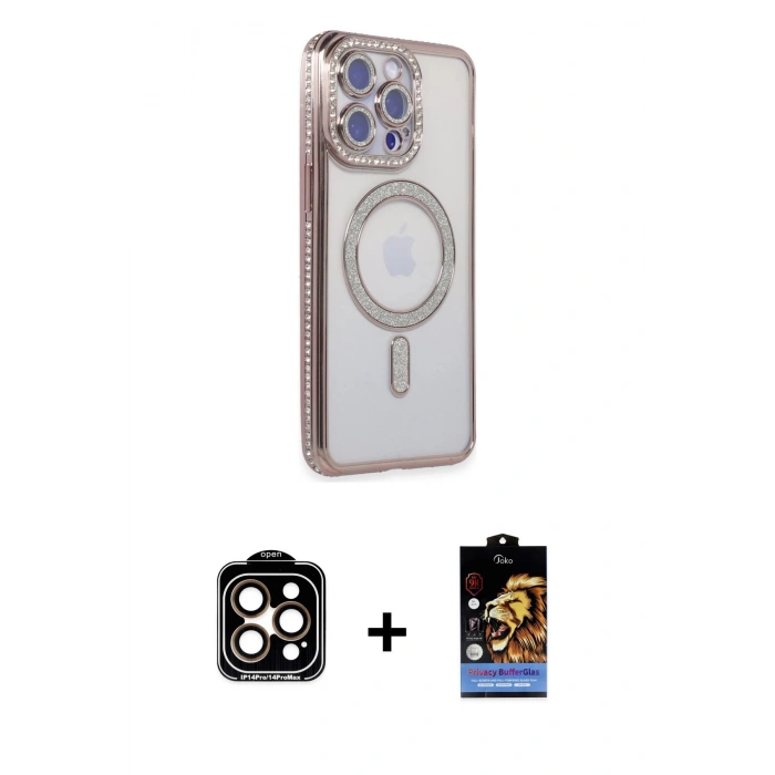 MARSİLYAN™- iPhone 15 Pro Max Kılıf Zirve Doku Prime - Siyah Buffer Hayalet Cam Ekran Koruyucu + PVD Metal Kamera Lens - TU