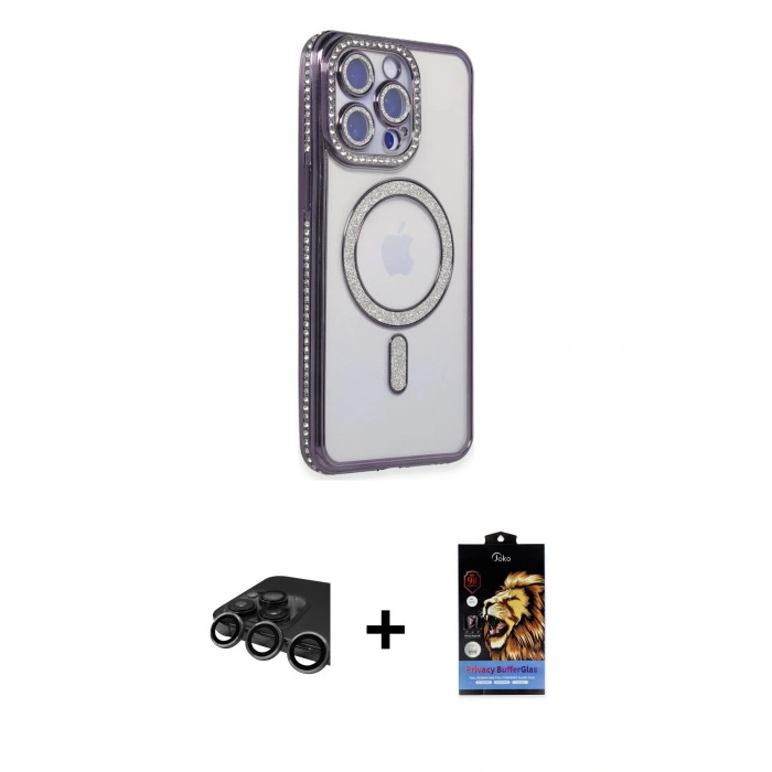 MARSİLYAN™- iPhone 15 Pro Max Kılıf Zirve Doku Prime - Siyah Buffer Hayalet Cam Ekran Koruyucu + Raze Metal Kamera Lens - TMGI