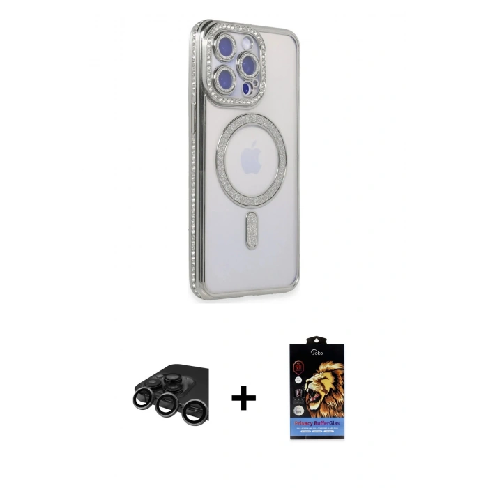MARSİLYAN™- iPhone 15 Pro Max Kılıf Zirve Doku Prime - Siyah Buffer Hayalet Cam Ekran Koruyucu + Raze Metal Kamera Lens - TMGI