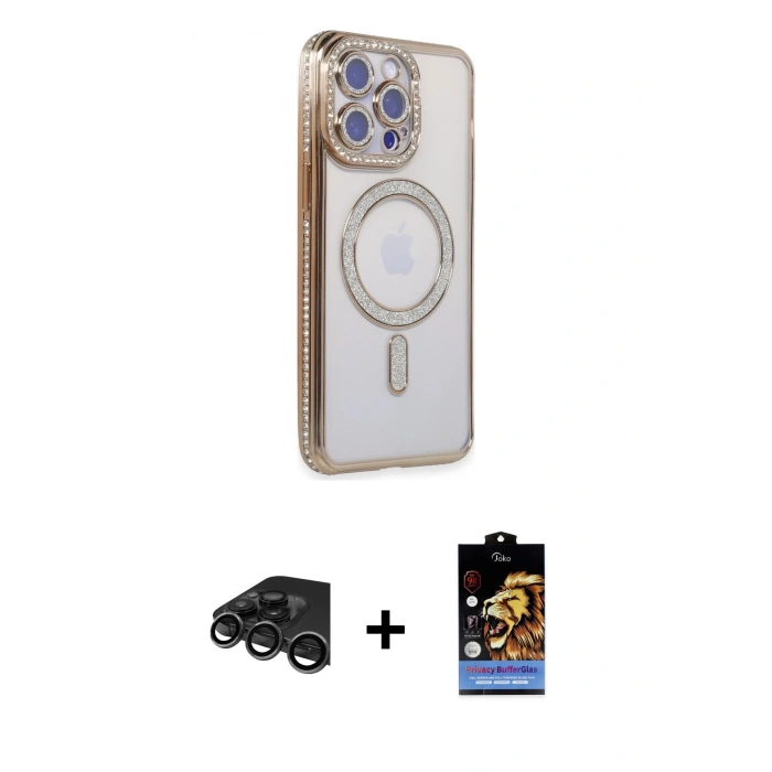 MARSİLYAN™- iPhone 15 Pro Max Kılıf Zirve Doku Prime - Siyah Buffer Hayalet Cam Ekran Koruyucu + Raze Metal Kamera Lens - TMGI