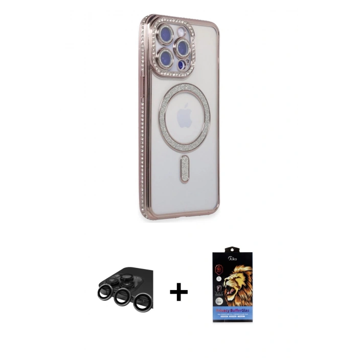 MARSİLYAN™- iPhone 15 Pro Max Kılıf Zirve Doku Prime - Siyah Buffer Hayalet Cam Ekran Koruyucu + Raze Metal Kamera Lens - TMGI