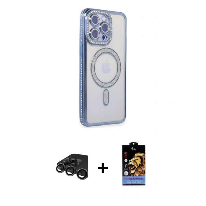 MARSİLYAN™- iPhone 15 Pro Max Kılıf Zirve Doku Prime - Siyah Buffer Hayalet Cam Ekran Koruyucu + Raze Metal Kamera Lens - TMGI