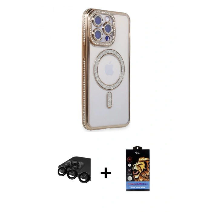 MARSİLYAN™- iPhone 15 Pro Max Kılıf Zirve Doku Prime - Siyah Buffer Hayalet Cam Ekran Koruyucu + Siyah Raze Metal Kamera Lens