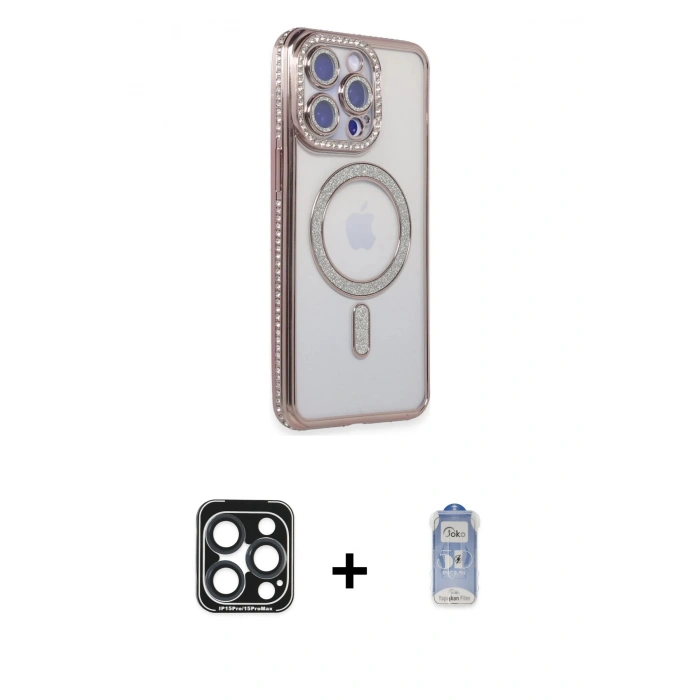MARSİLYAN™- iPhone 15 Pro Max Kılıf Zirve Doku Prime - Siyah Joko Magic 5D Cam + PVD Metal Kamera Lens - LT