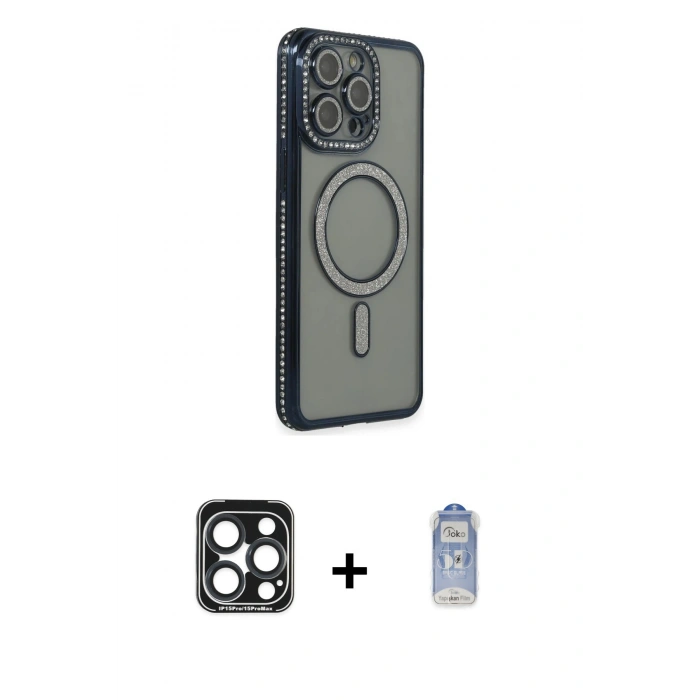 MARSİLYAN™- iPhone 15 Pro Max Kılıf Zirve Doku Prime - Siyah Joko Magic 5D Cam + PVD Metal Kamera Lens - LT