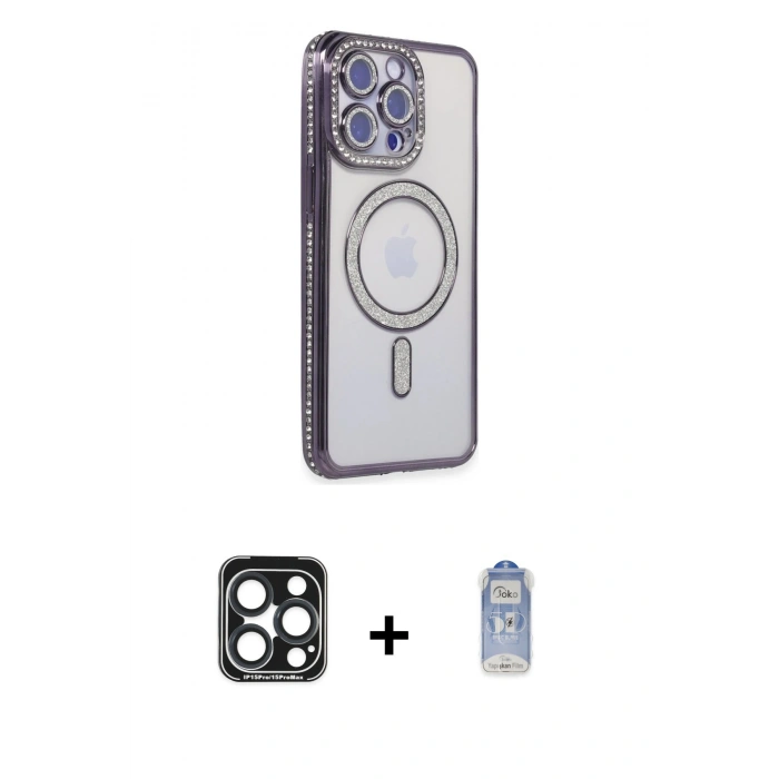 MARSİLYAN™- iPhone 15 Pro Max Kılıf Zirve Doku Prime - Siyah Joko Magic 5D Cam + PVD Metal Kamera Lens - LT