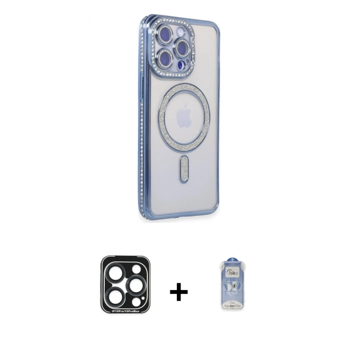 MARSİLYAN™- iPhone 15 Pro Max Kılıf Zirve Doku Prime - Siyah Joko Magic 5D Cam + PVD Metal Kamera Lens - LT