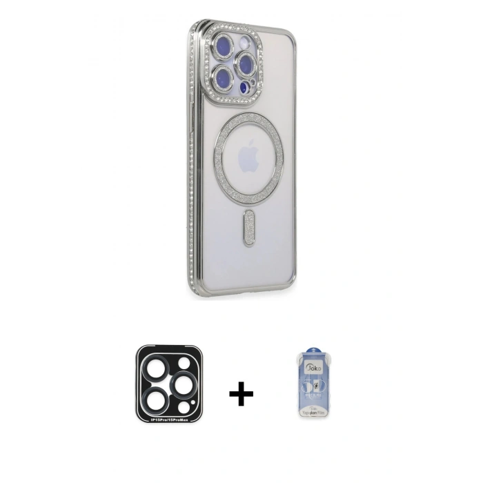MARSİLYAN™- iPhone 15 Pro Max Kılıf Zirve Doku Prime - Siyah Joko Magic 5D Cam + PVD Metal Kamera Lens - LT