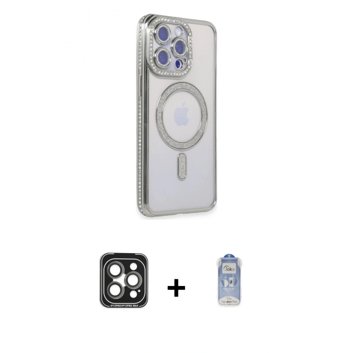 MARSİLYAN™- iPhone 15 Pro Max Kılıf Zirve Doku Prime - Siyah Joko Magic 5D Cam + PVD Metal Kamera Lens - GI