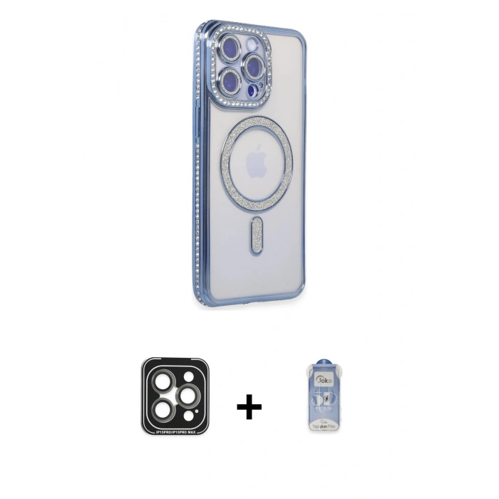 MARSİLYAN™- iPhone 15 Pro Max Kılıf Zirve Doku Prime - Siyah Joko Magic 5D Cam + PVD Metal Kamera Lens - GI