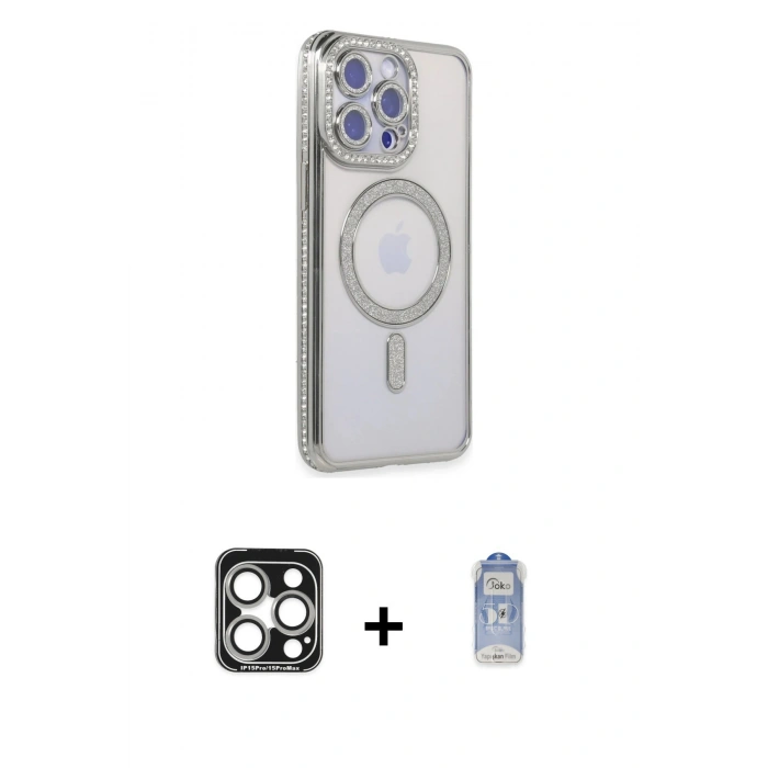 MARSİLYAN™- iPhone 15 Pro Max Kılıf Zirve Doku Prime - Siyah Joko Magic 5D Cam + PVD Metal Kamera Lens - GS