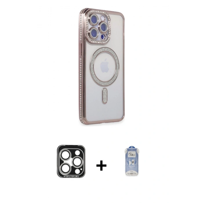 MARSİLYAN™- iPhone 15 Pro Max Kılıf Zirve Doku Prime - Siyah Joko Magic 5D Cam + PVD Metal Kamera Lens - GS