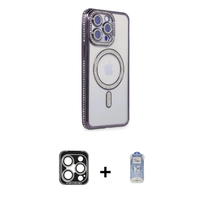 MARSİLYAN™- iPhone 15 Pro Max Kılıf Zirve Doku Prime - Siyah Joko Magic 5D Cam + PVD Metal Kamera Lens - GS