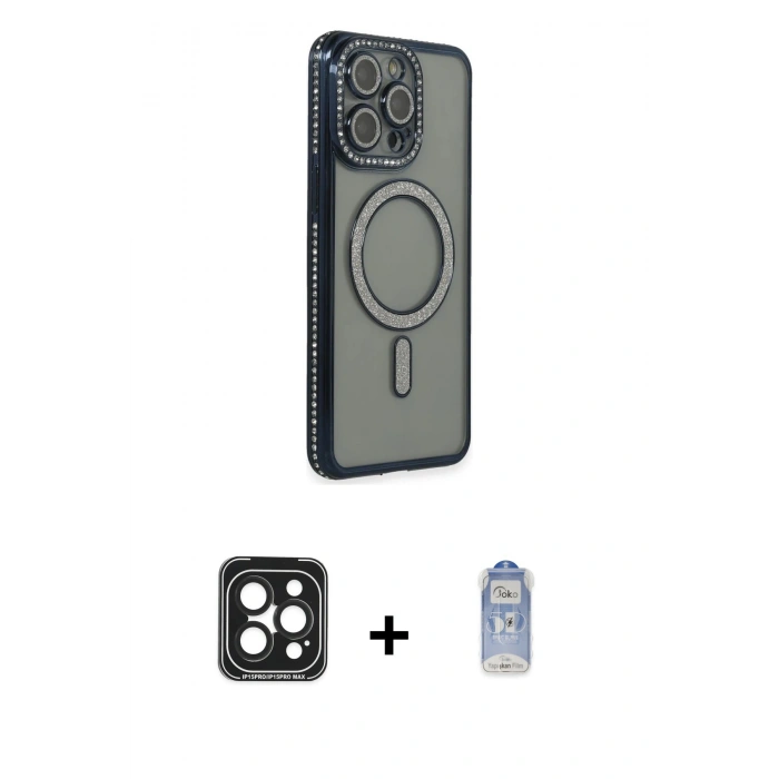 MARSİLYAN™- iPhone 15 Pro Max Kılıf Zirve Doku Prime - Siyah Joko Magic 5D Cam + PVD Metal Kamera Lens - SH
